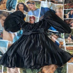 Lucy in the Sky Neia Ruffle Dress in Black Shimmer
